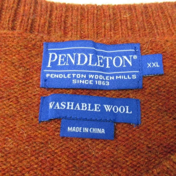 Pendleton Sweater Washable Crew Neck Men's 2XL Shetland Wool Dark Burnt Orange - Picture 3 of 6